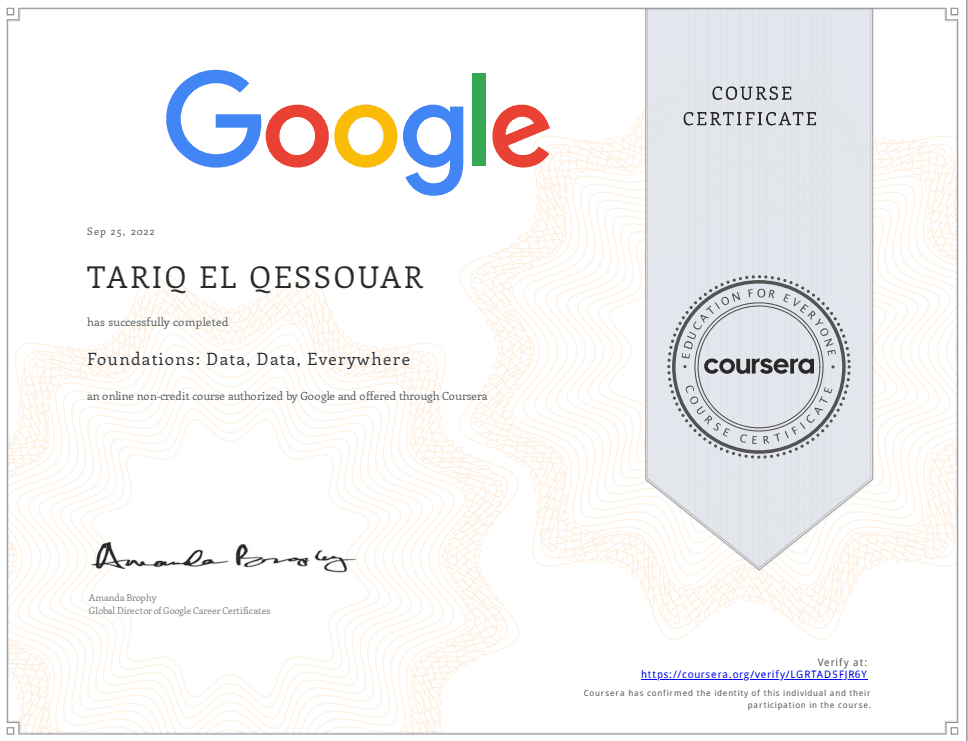 Foundations: Data, Data, Everywhere Certificate