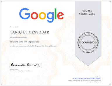 Prepare Data for Exploration Certificate